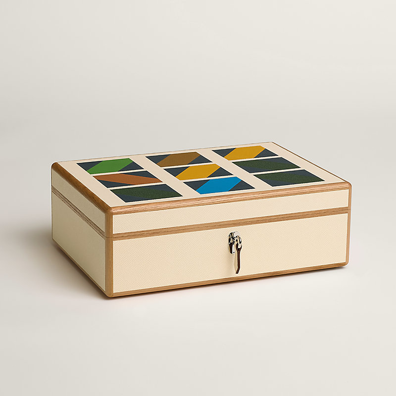 Amalthee en Biais watch and cufflink box, large model - Beige